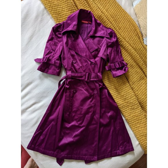 Elle Jackets & Blazers - Elle Satin Magenta Trench Coat - Size XS